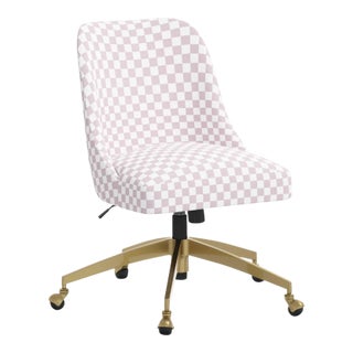 Brynn Office Chair with Gold Base in Checkerboard Lavender For Sale