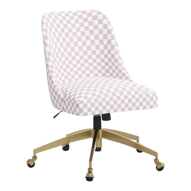 Brynn Office Chair with Gold Base in Checkerboard Lavender For Sale