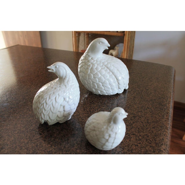 White Ceramic Quail Figurines S/3 Chairish