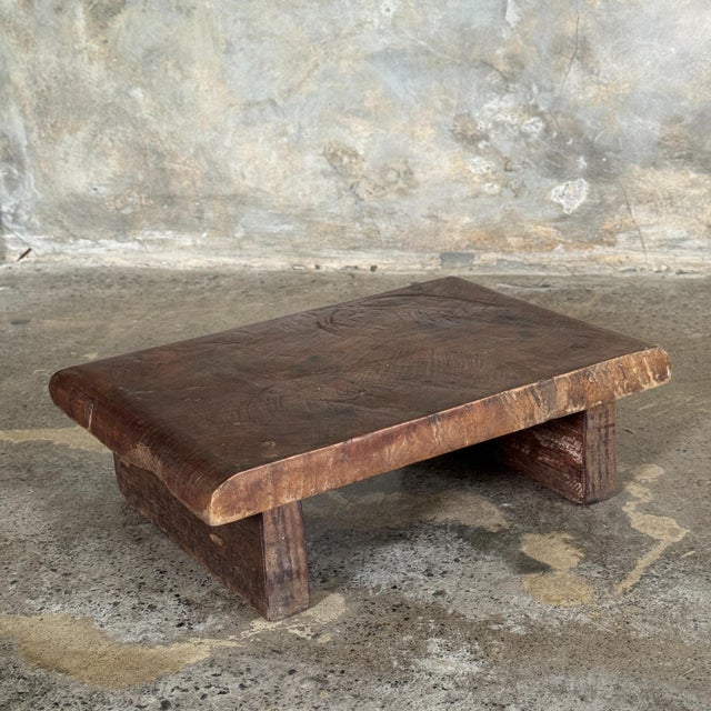 Brown Small Side Stool in Thick Brown Upcycled Teak, 1990s For Sale - Image 8 of 11