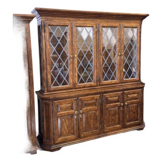 Century Furniture English Tudor Style Oak Wood Cabinet, Vintage For Sale
