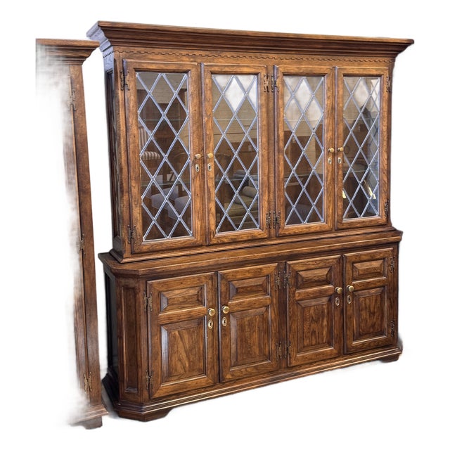 Century Furniture English Tudor Style Oak Wood Cabinet, Vintage For Sale