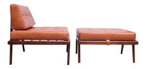 Mid-Century Walnut and Leather Lounge Chair and Ottoman by Mel Smilow