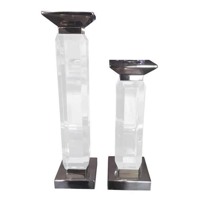Beautiful pair of Charles Hollis Jones Lucite & Nickel candle holders designed and manufactured in the 1960's. These...
