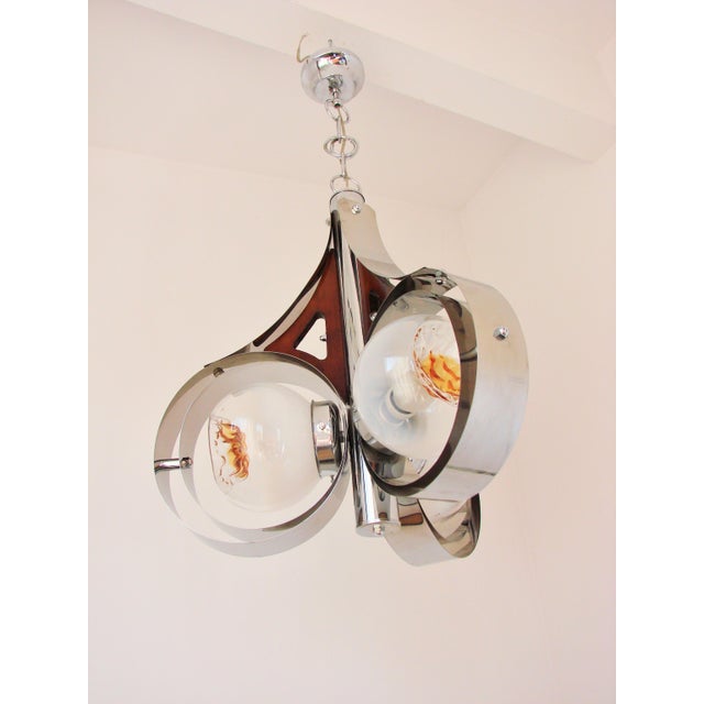 Modern Chrome and Murano Art Glass Pendant Lamp from Mazzega, Italy, 1970s For Sale - Image 3 of 13