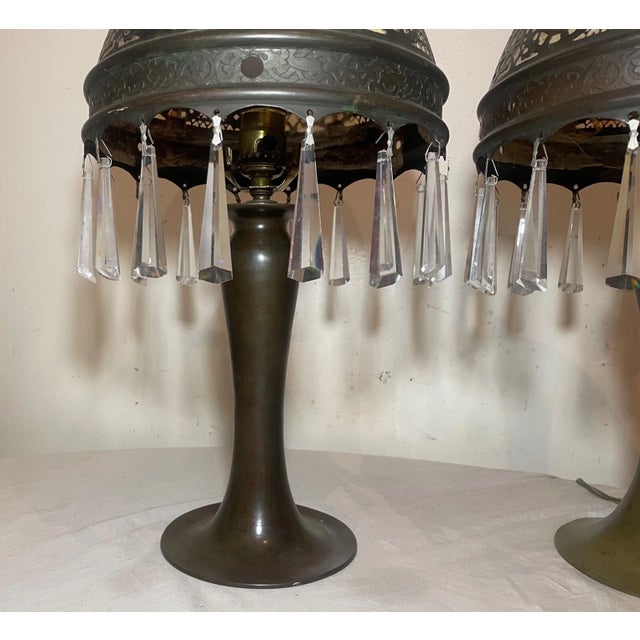 Antique Ornate Patinated Bonze Austrian Reticulated Electric Table Lamps - a Pair For Sale - Image 10 of 18