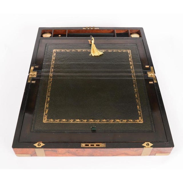 Black Antique George III Campaign Writing Slope with Brass Mounts, 19th Century For Sale - Image 8 of 18