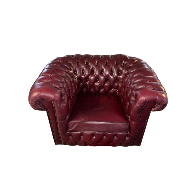 Animal Skin English Chesterfield Armchair in Burgundy Leather, 1980s For Sale - Image 7 of 8