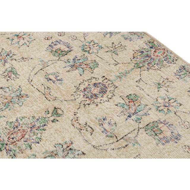 Vintage Transitional Rug in Beige With Green Floral Pattern, From Rug & Kilim For Sale In New York - Image 6 of 7