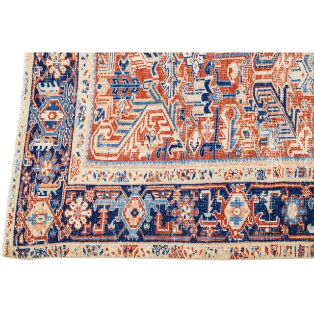 1930s Vintage Red Persian Heriz Wool Rug With Allover Design For Sale - Image 4 of 7