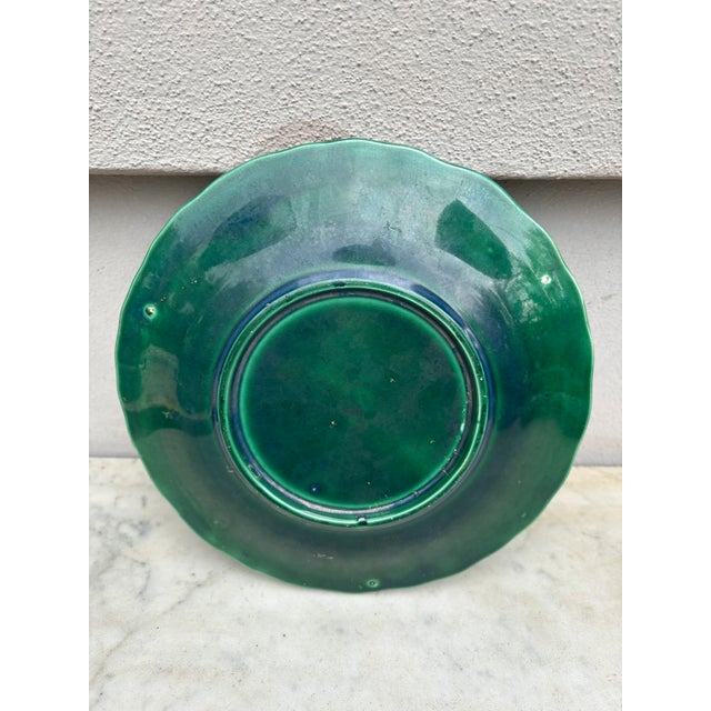 English Green Majolica Geranium Plate, Circa 1880 For Sale - Image 4 of 7