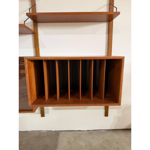 Teak Three-Bay Modular Wall Unit With Sliding Door Cabinets Danish Mid-Century Modern 1960s For Sale - Image 4 of 12