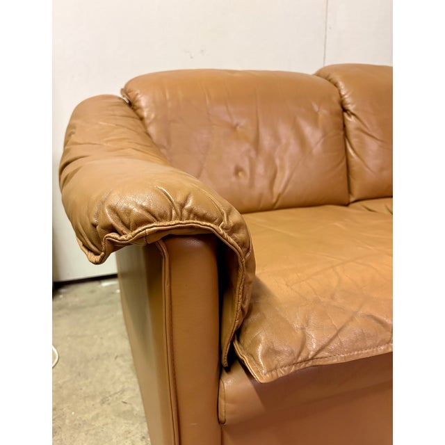 Low Profile Sofa in Cognac Brown Leather in the Manner of Niels Eilersen, 1980's For Sale - Image 9 of 11