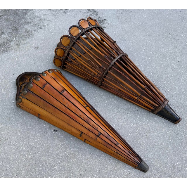 Vintage Sculptural Rattan and Bamboo Wall Pockets, a Coordinated Pair For Sale In Naples, FL - Image 6 of 11