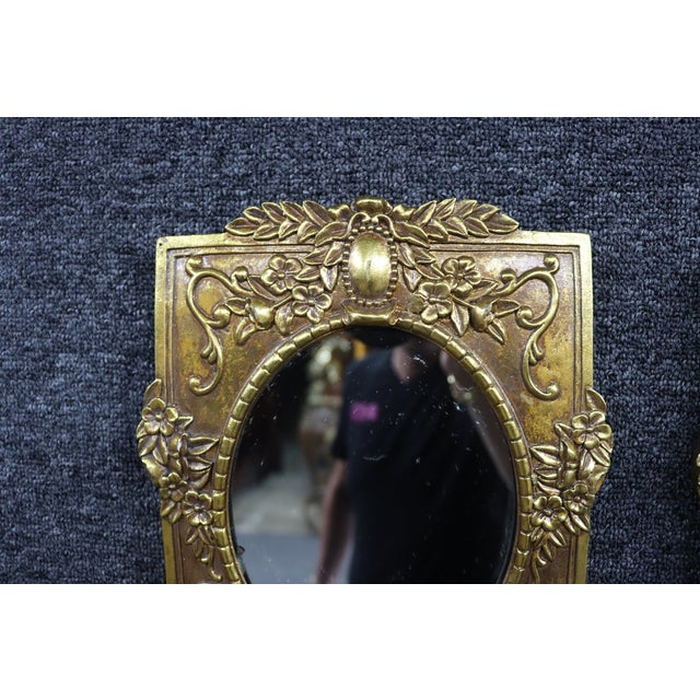 Pair of Italian Syroco Gold Wall Mirrors With Floral Relief For Sale - Image 4 of 7