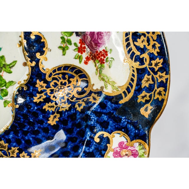 Ceramic Beautiful 19th Century Antique Hand Painted Plate Cobalt Blue Gilt Porcelain Bird Motif England Home Decor (Repaired) For Sale - Image 7 of 16