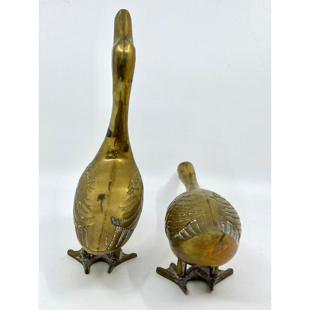 Vintage Solid Brass Duck Decorative Statues- A Set of 2 For Sale - Image 4 of 5