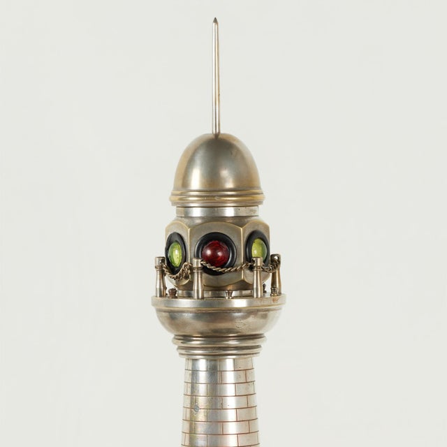Impressive antique English lighthouse sculpture crafted in bronze with a silver plate finish in realistic form with...