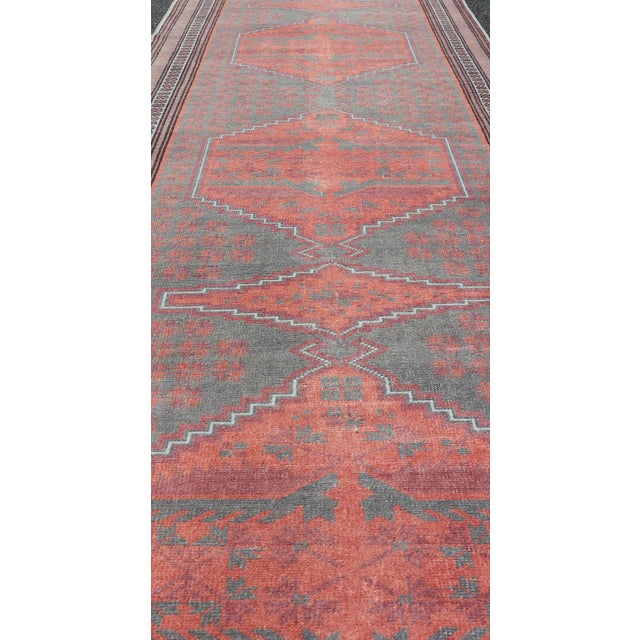 Textile Vintage Turkish Oushak Runner in Soft Gray, Coral, and Soft Terracotta 2'9 X 11'6 For Sale - Image 7 of 13