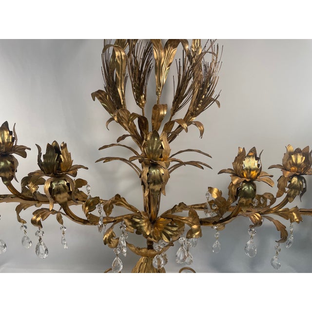 Rococo Large Mid 20th Century Italian Gilt Tole Candelabra Style Sconce With Crystals For Sale - Image 3 of 17
