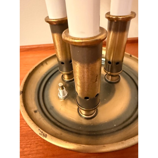 Metal Vintage 3-Light Metal Table Lamp With Original Shade — Mid-Century Hollywood Regency Lighting, 24" For Sale - Image 7 of 8