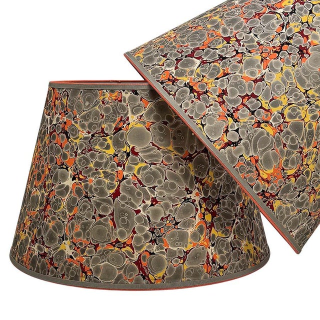 Contemporary Grey, Coral and Gold Marbled Paper Lampshade - 9” x 16” x 11” For Sale - Image 3 of 4