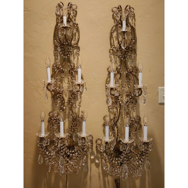 Italian Extra Long Italian Beaded Sconces For Sale - Image 3 of 11