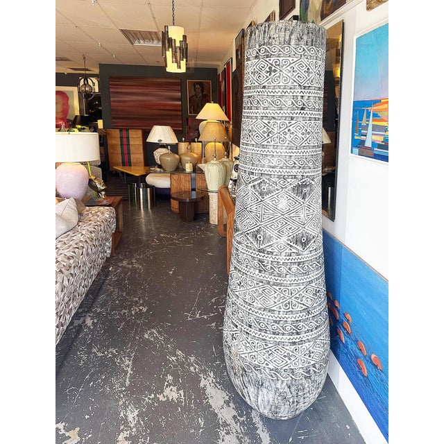 Contemporary Organic Coastal Carved Palm Tree Trunk Pedestal Planter For Sale - Image 3 of 9