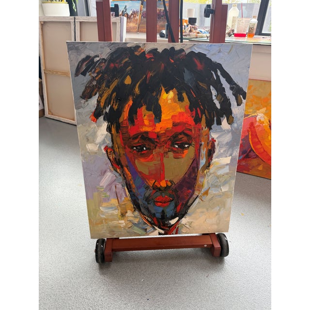 I painted Metamorphosis to explore the deep and often difficult process of personal change. The portrait features a close-...