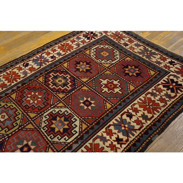 Splendid Ivory Background Color With Hexagonal Details in a Geometric Design Antique Caucasian Rug For Sale In New York - Image 6 of 8