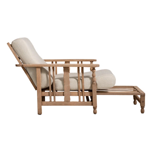 French Oak Reclining Armchair with Pull-Out Footrest, Antique, France, Circa 1940 For Sale