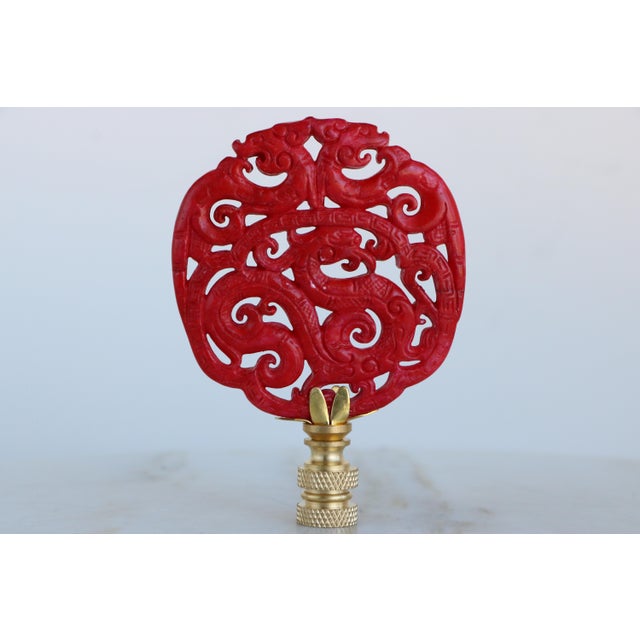 2020s Chinese Dragon Carved Stone Finials on Brass Hardware - A Matching Pair For Sale - Image 5 of 6