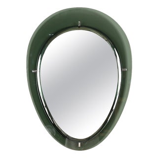 Large Olive Green Teardrop Beveled Mirror by Cristal Arte, Italy, 1960s For Sale