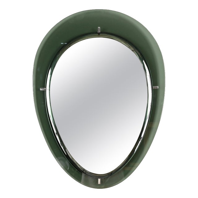 Large Olive Green Teardrop Beveled Mirror by Cristal Arte, Italy, 1960s For Sale
