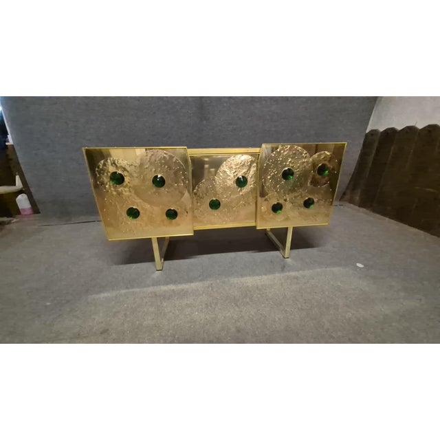 Brass and Black Glass Sideboard with Murano Jewels from Justfurnituress SRL For Sale - Image 9 of 15