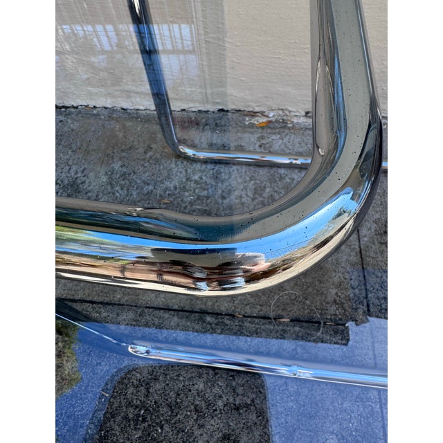 1970s Vintage Mid-Century Modern Chrome Tubular Glass Top Side Table For Sale - Image 9 of 9