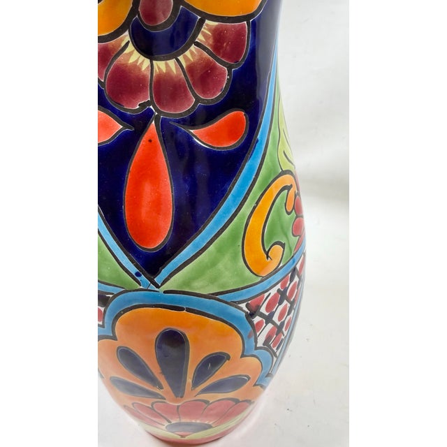 Hand Painted Colorful Talavera Vase Mexico Pottery 14” signed J Leganz Striking Multicolored hand painted Talavera Vase...