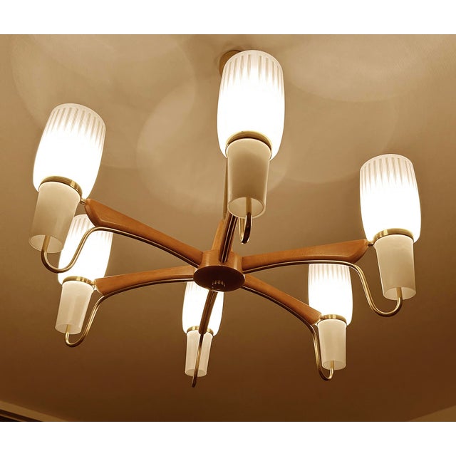 Large Pendant Light in Glass and Teak from Temde, 1960s For Sale - Image 12 of 18