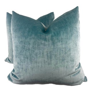 Turquoise Velvet 22" Pillows-A Pair For Sale
