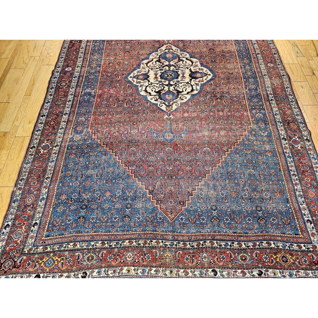 Vintage Oversized Persian Bidjar Rug, Hand-Knotted Wool, Geometric Pattern, Blue & Red,10x15 For Sale - Image 9 of 16