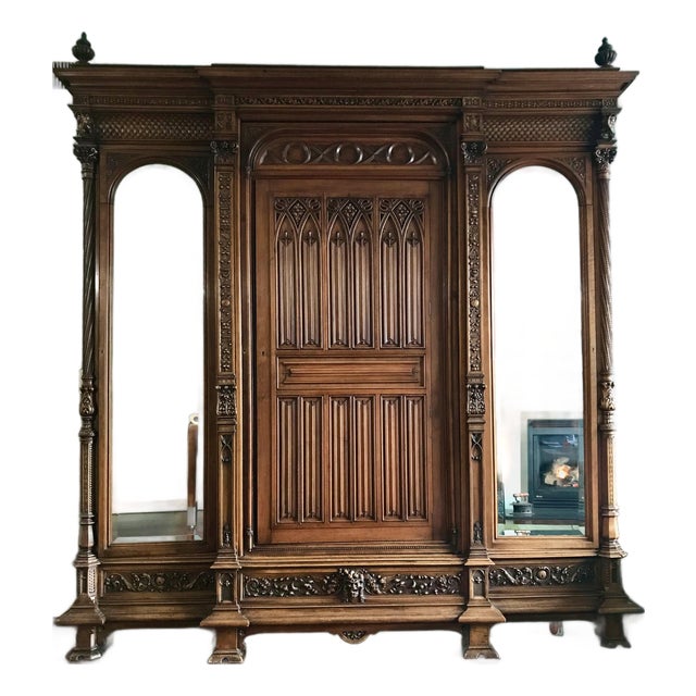 Early 20th Century Exquisite Neo-Gothic/Renaissance Revival Antique Armoire - A Rare Find For Sale