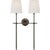 Thomas O'Brien for Visual Comfort Signature Bryant Large Double Tail Sconce in Bronze with Linen Shades For Sale
