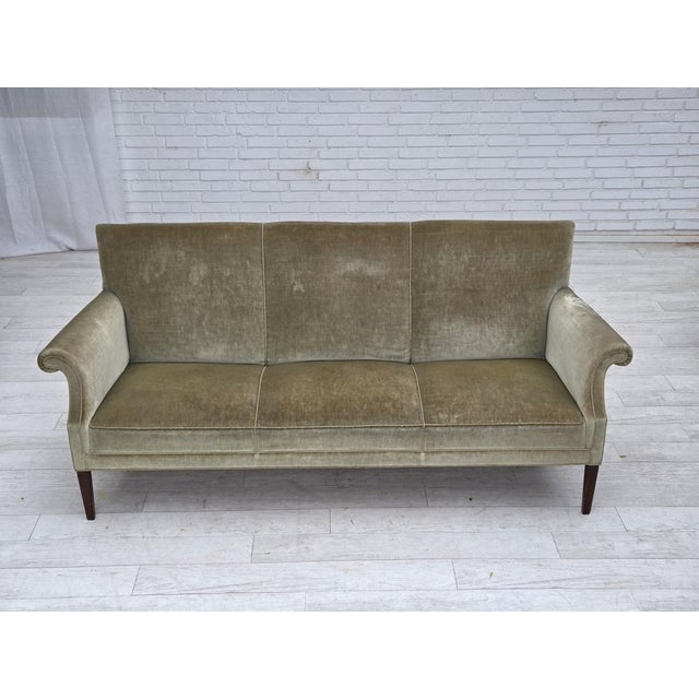 Danish 3-Seater Sofa in Light Green Velour, 1960s For Sale - Image 6 of 18