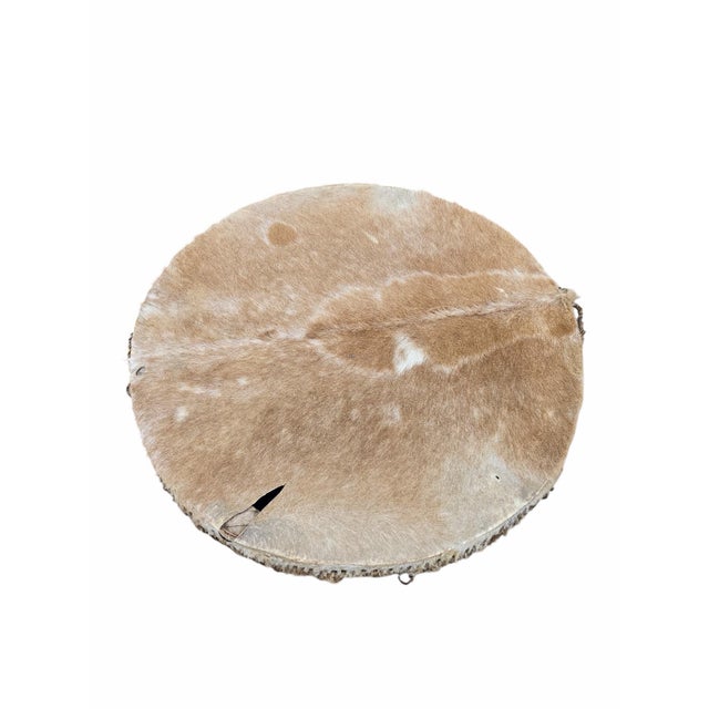 Tan Vintage African Tribal Cowhide Drum Side Tables - Set of 2 For Sale - Image 8 of 12
