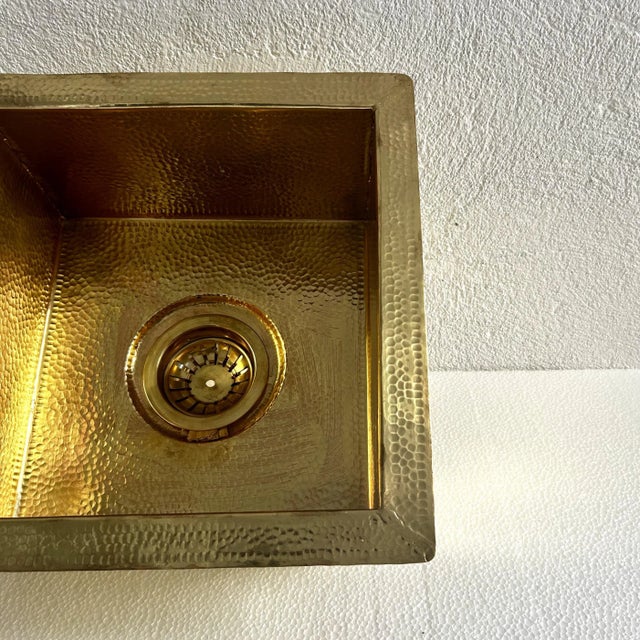 Not Yet Made - Made To Order Farmhouse Country Square Brass Hammered Finish Drop-In Sink & Brass Drain For Sale - Image 5 of 10
