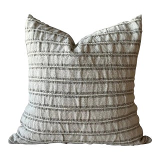 Woven Belgian Linen and Wool Stripe Accent Pillow With Down Insert For Sale