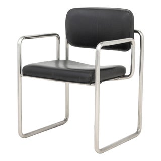Bauhaus Black Leather and Chrome Armchair For Sale