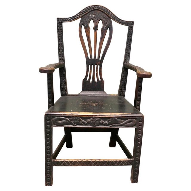Brown Chippendale Hand-Carved Hall Chair, 1750 For Sale - Image 8 of 8