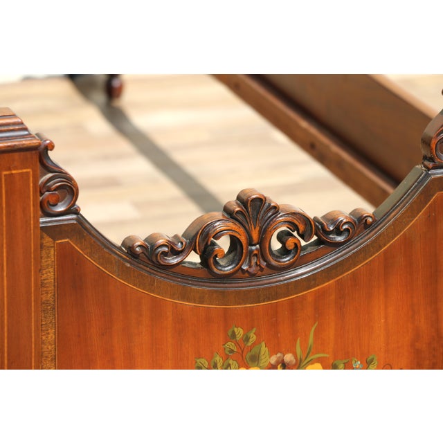 Blackhawk Early 20th Century Pair of Louis XV Style Hand-Painted Twin Bed Frames With Floral Marquetry For Sale - Image 4 of 18