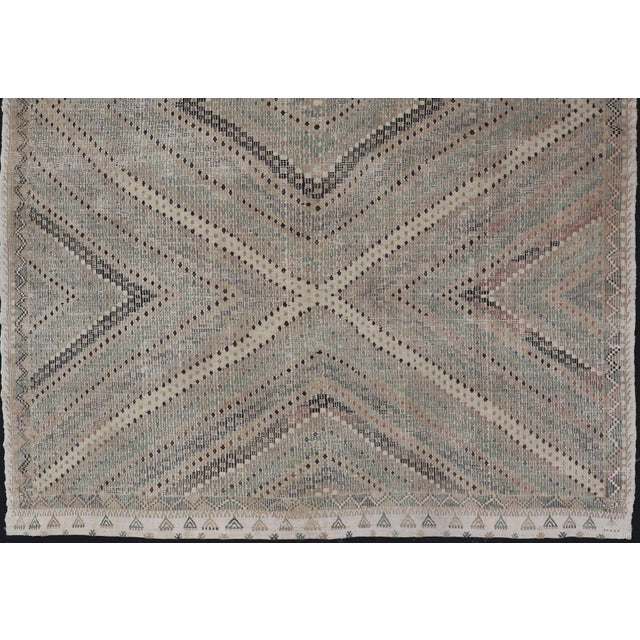 Mid 20th Century Vintage Turkish Embroidered Flat-Weave Rug With Geometric Design 7'4 X 10'6 For Sale - Image 5 of 15